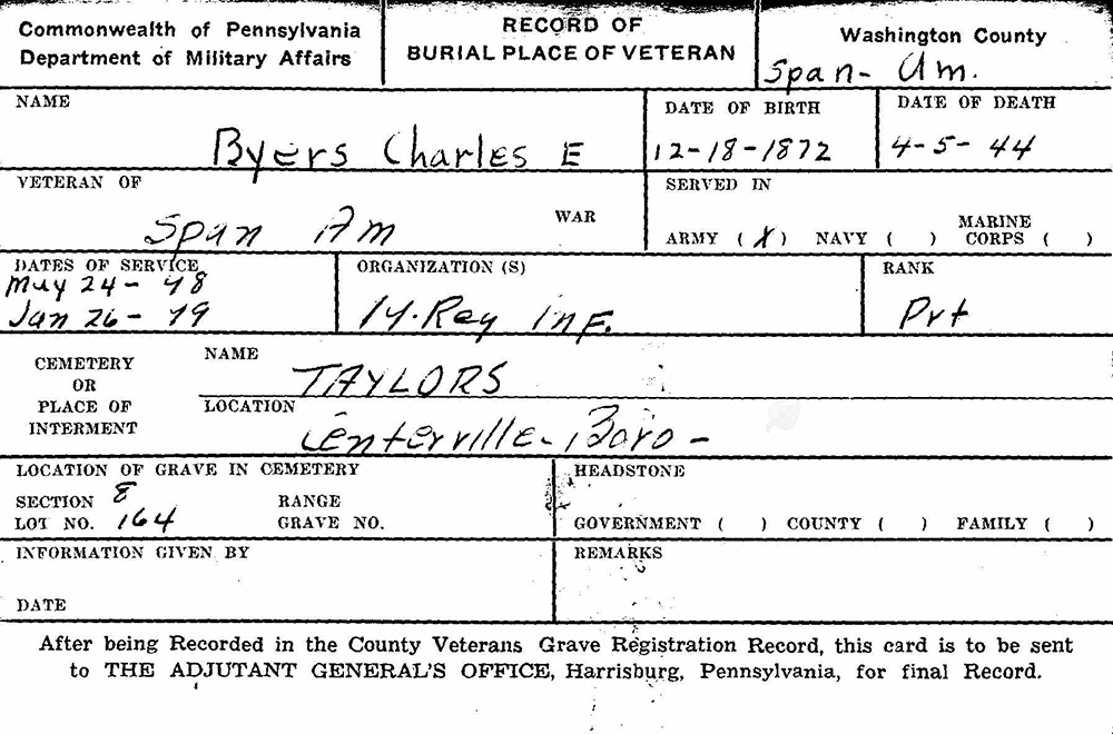 veteran burial card